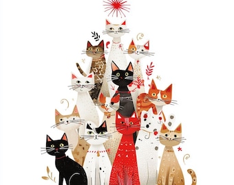 20 imágenes PNG de gatos navideños en acuarela: diseños navideños extravagantes para manualidades