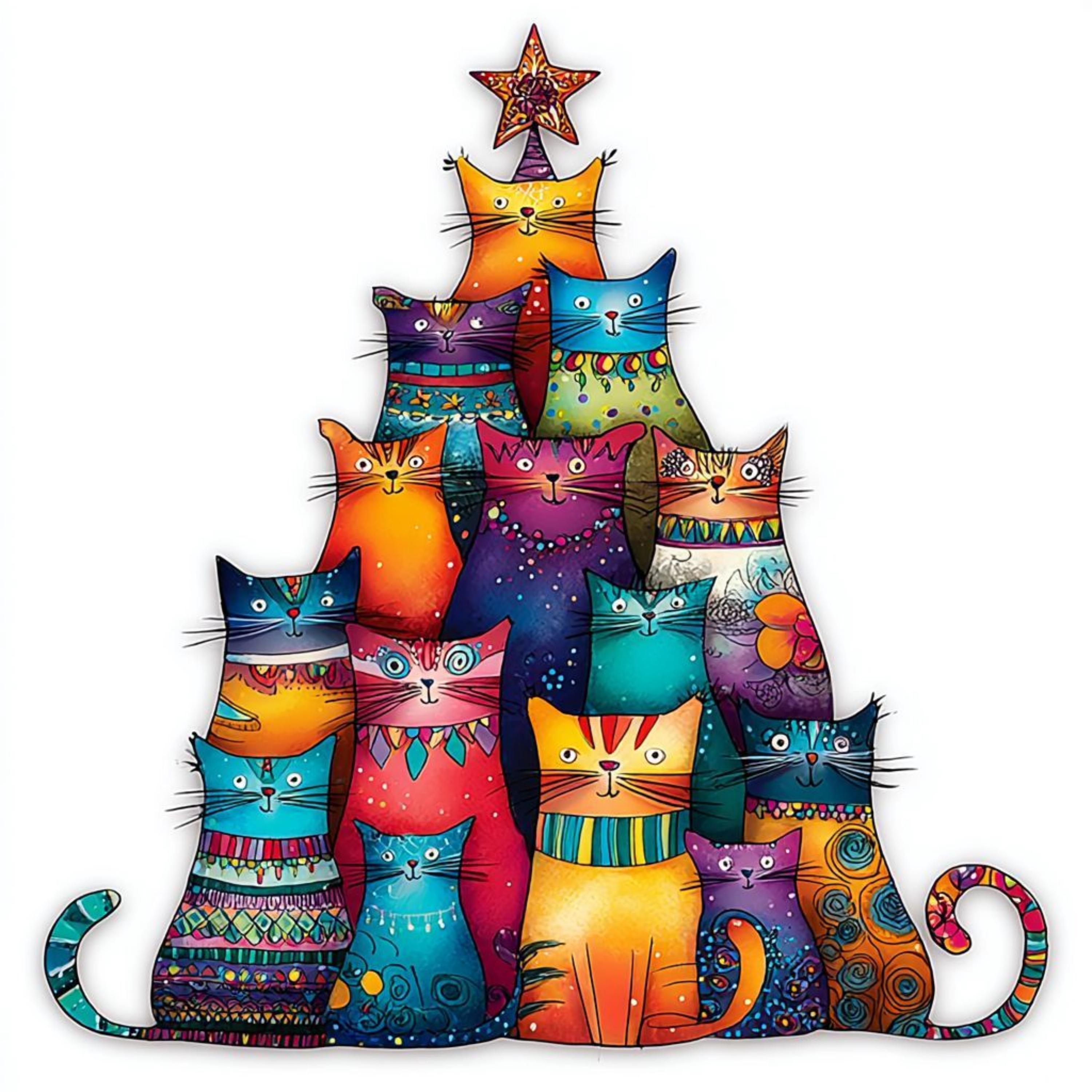 水彩画風クリスマス猫のPNGクリップアート20選：クラフト用の気まぐれ