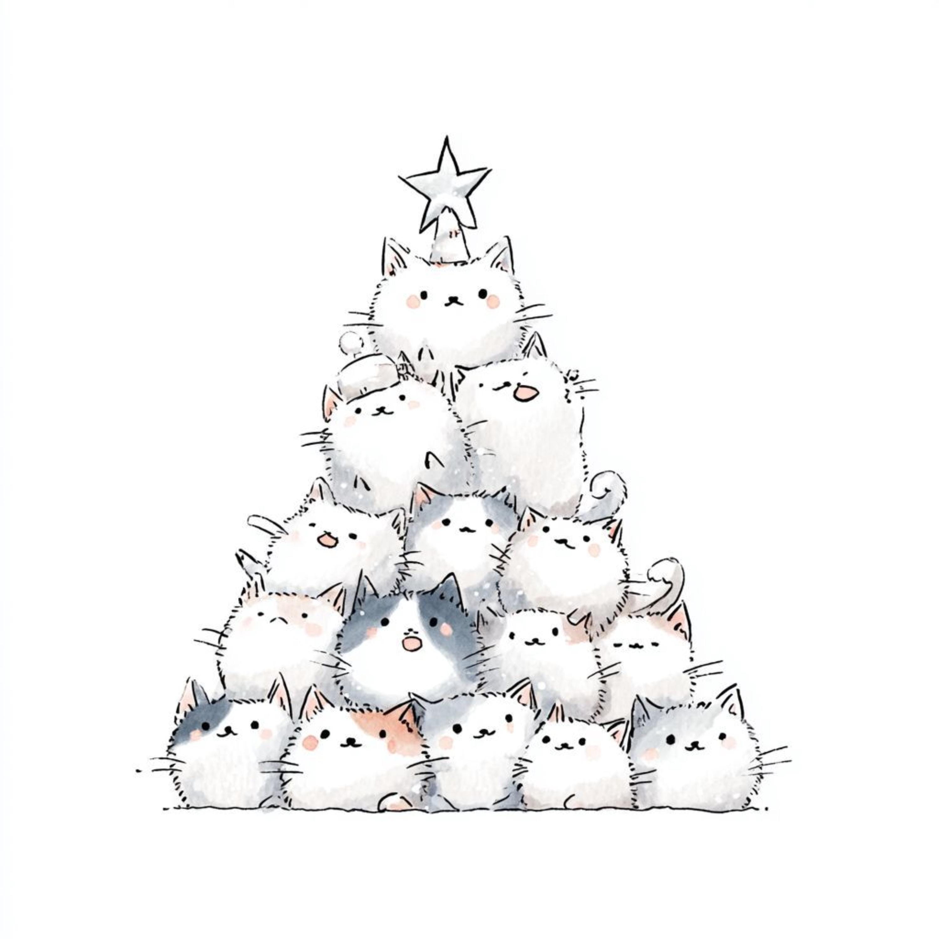 水彩画風クリスマス猫のPNGクリップアート20選：クラフト用の気まぐれ