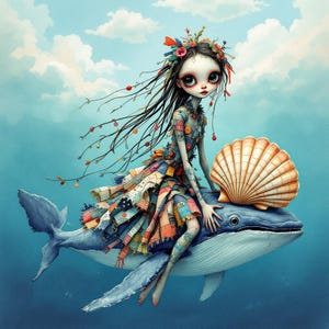 I&#39;m Not Quirky – Floating Between Oceans and Dreams | Girl on a Whale Clipart Set | Whimsical Fantasy Art | 20 JPG | Dreamy Girl