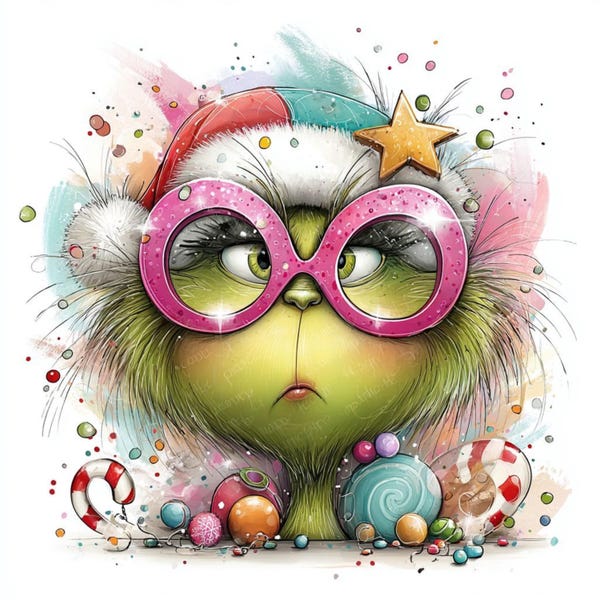 15 cliparts drôles de filles vertes de Noël : Père Noël scintillant BCBG (JPG)
