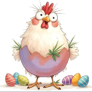 12 Quirky Easter Chick Clip Art, Watercolor Clipart JPG, Junk Journal, Scrapbook, Card Making, Digital Download, Fantasy Whimsical Chicken