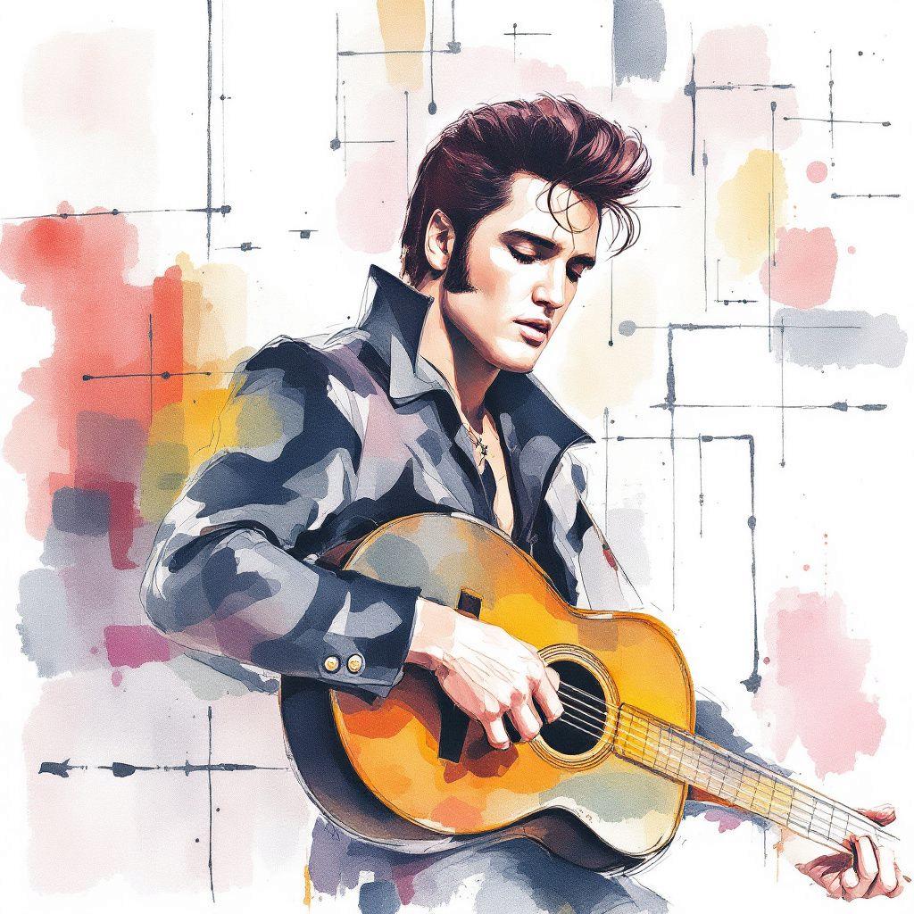 エルヴィス・プレスリーの水彩画アートプリント：レトロミュージック