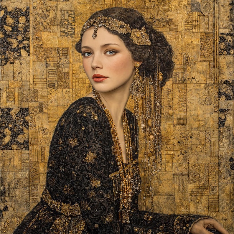 15 Gyllene kvinnaporträtt Clipart (JPG): Klimt-stilkonst för designers och hantverk bild 11