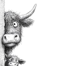 35 Funny Peeking Animal Sketch Clipart : Quirky Black & White Farm Art for Card Craft