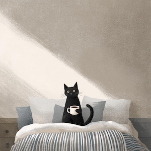 12 Mysig svart katt, akvarell clipart digital nedladdning bild 1