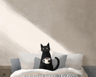 12 Cozy Black Cat, Watercolor Clipart Digital Download