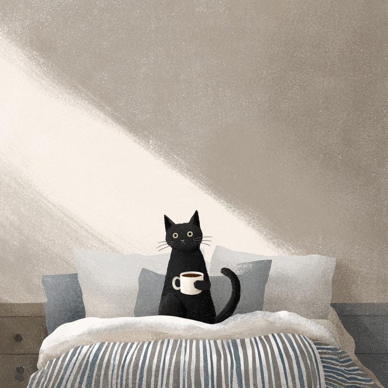 12 Mysig svart katt, akvarell clipart digital nedladdning bild 1