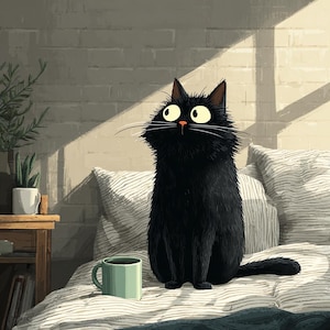 12 Mysig svart katt, akvarell clipart digital nedladdning bild 5