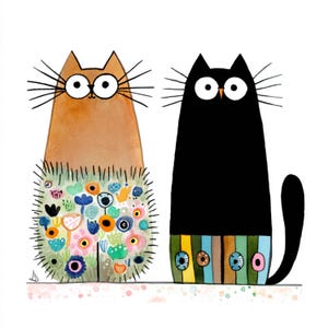 16 Whimsical Patchwork Cat Clipart , Fantasy Folk Art ( Digital Download )