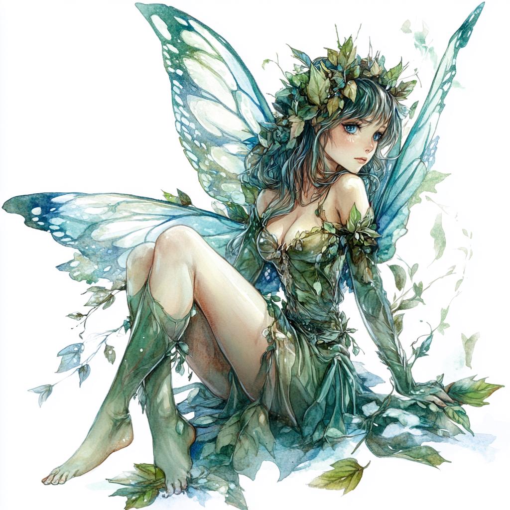 20 Watercolor Green Fairy Clipart: Forest Magic PNG Bundle (digital ...