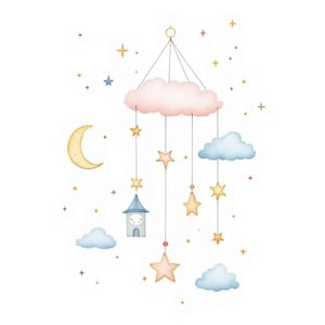 8 Baby Wolken Aquarell Mond und Sterne Rahmen Neugeborene Clip Art Baby Shower Clipart Nachthimmel Wolken Kinderzimmer Kinderzimmer Dekor Kinderposter