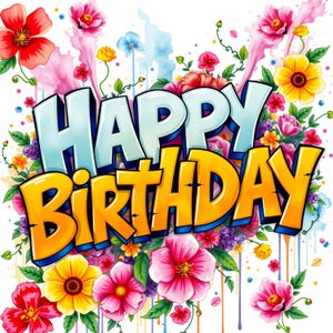 12 stampe digitali di buon compleanno, arte floreale di compleanno, poster di compleanno ad acquerello, biglietto di auguri di compleanno stampabile, felicità di compleanno, decorazioni vivaci