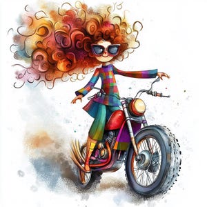 12 cliparts vélo fille décalée - aquarelle fleurs d'été papillons JPG - art numérique fantaisiste - téléchargement numérique à usage commercial