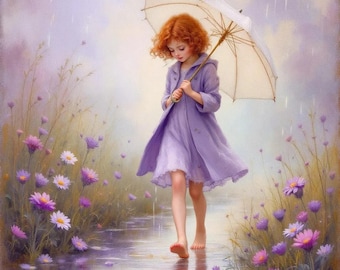 Rainy Day Girl Watercolor Clipart, Junk Journal Ephemera (Downloadable)