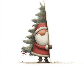 10 Quirky Watercolor Christmas Santa Clipart Set, Cute Cartoon Father Christmas Illustration, Holiday Xmas Tree Digital JPG