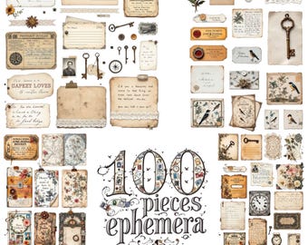 Clipart de efímeras vintage: 100 sellos y billetes de revistas basura (descarga digital)