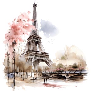 Clipart de Paris em aquarela, 17 Eifel e França Desenham, Arte de parede para impressão, Arte em aquarela, Cidade em aquarela, Scrapbooking, Junkjournaling