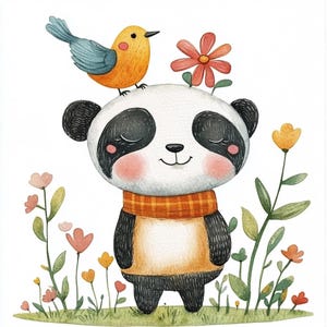 Pacote com 12 clipart de panda em aquarela - JPGs fofos e peculiares de pássaros panda - Uso comercial, download digital, cartão para impressão, compartilhável