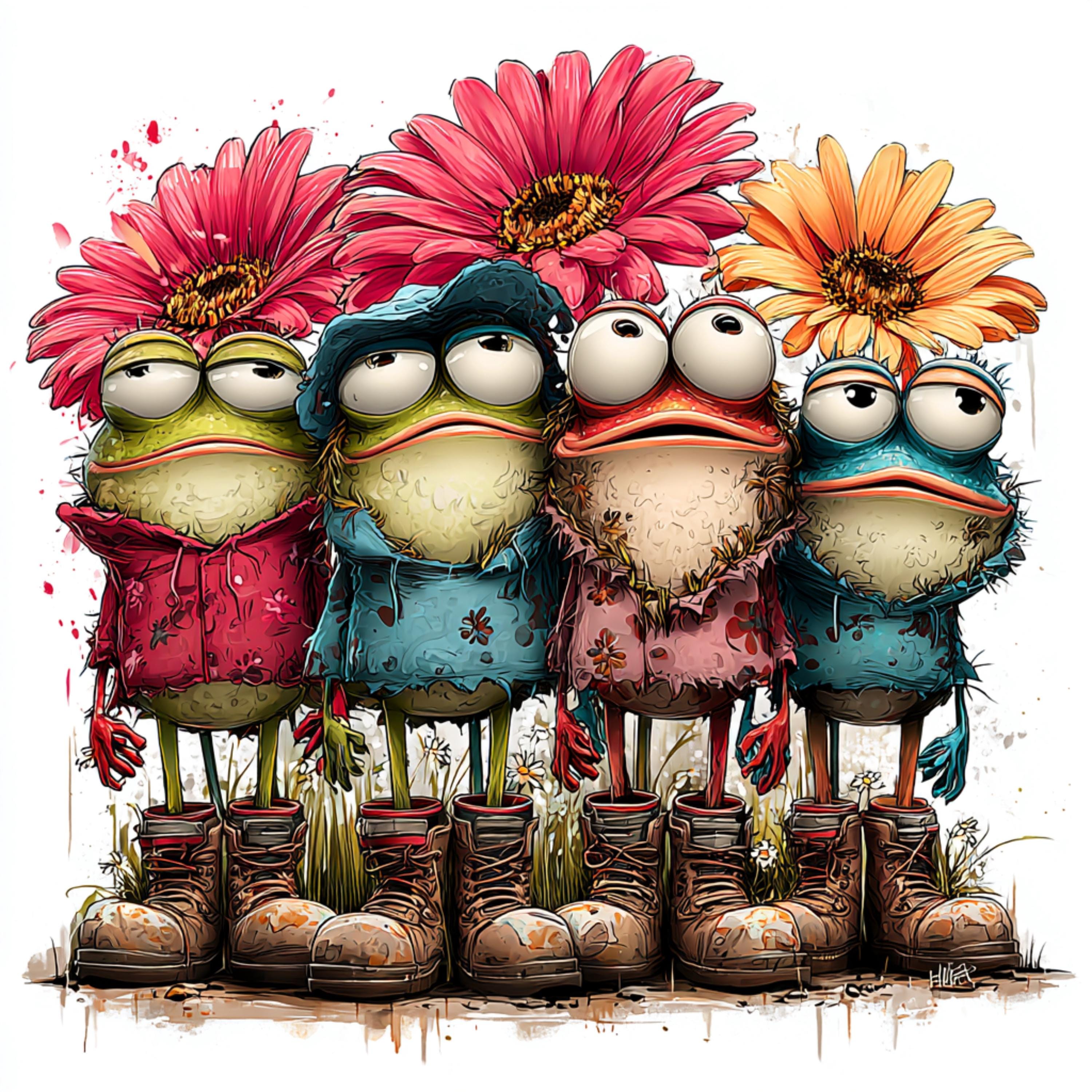 Grumpy Flower 17 Grumpy Frog Clipart | Flower Head Frog in Boots | Daisy Hat Frog - Etsy