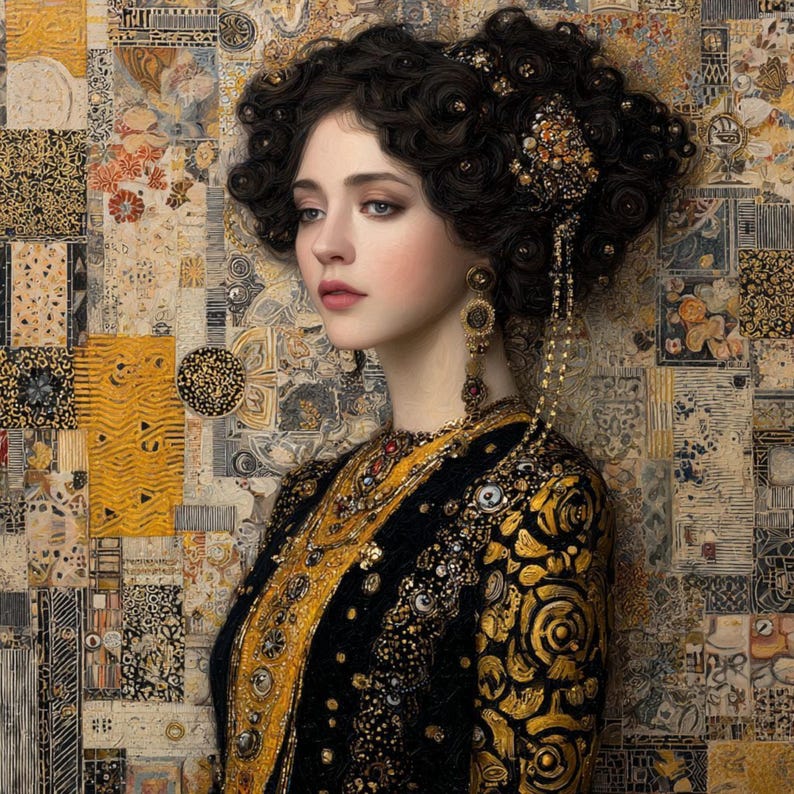 15 Gyllene kvinnaporträtt Clipart (JPG): Klimt-stilkonst för designers och hantverk bild 8