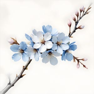 Clipart di rami di ciliegio in fiore blu, 10 immagini JPG di acquerelli di Sakura, arte nuziale, download digitale per scrapbooking e diario spazzatura