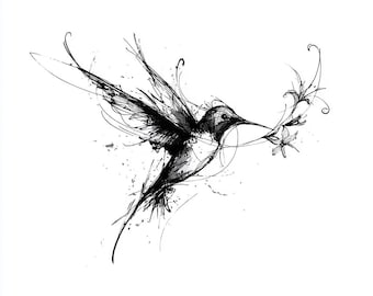 14 Hummingbird Clipart Set | Sketchy Black Ink Line Art JPG (Digital Download)