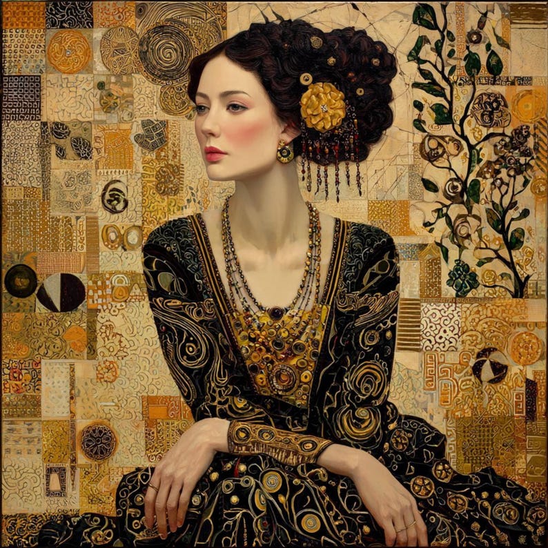 15 Gyllene kvinnaporträtt Clipart (JPG): Klimt-stilkonst för designers och hantverk bild 12