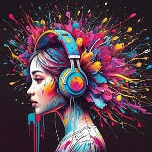 Vibrant Woman with Headphones Clipart, 15 Abstract Lady & Girl JPGs, Music Lover Art, Digital Download for Card Making, Art Print Crafting