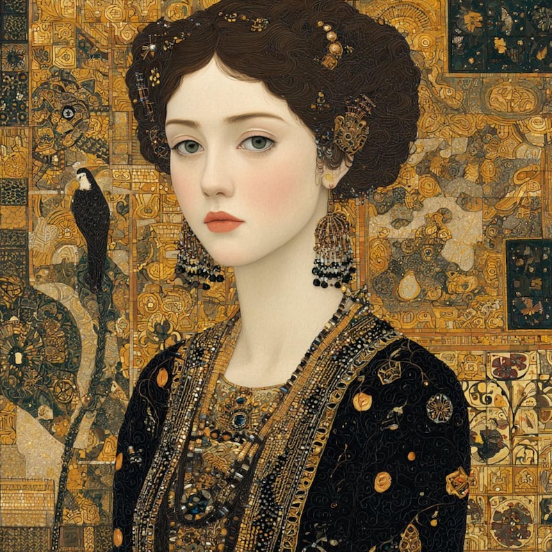 15 Gyllene kvinnaporträtt Clipart (JPG): Klimt-stilkonst för designers och hantverk bild 10