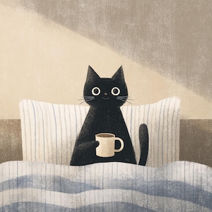 12 Mysig svart katt, akvarell clipart digital nedladdning bild 3