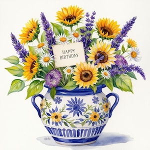 Clipart 14 de flores de verano para macetas de Amalfi, descarga instantánea, descarga digital, impresión reutilizable en casa, celebración colorida, impresión
