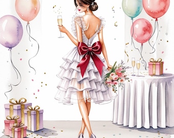 17 Birthday Girls party Clipart Printable Watercolor Floral Graphics for Invitations