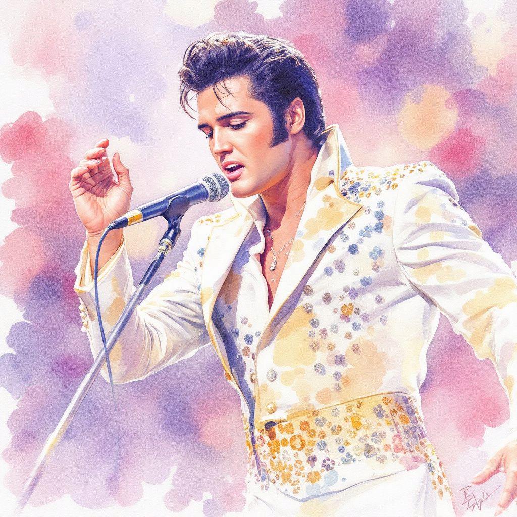 エルヴィス・プレスリーの水彩画アートプリント：レトロミュージック