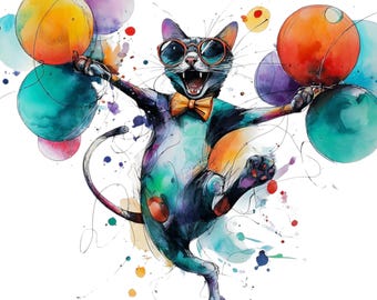 15 Funny Birthday Animals Clipart Bundle: Quirky Cat png for Fun Party Designs