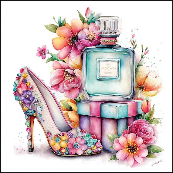 12 Watercolor Floral Perfume Clipart (PNG) : Elegant Flower Bottle Art for Printable Crafts