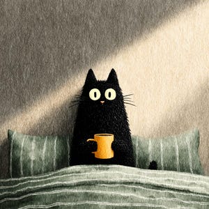 12 Mysig svart katt, akvarell clipart digital nedladdning bild 7