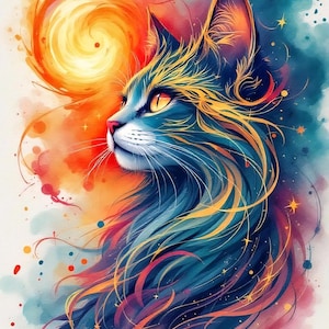 20 Whimsical Watercolor Cat Clipart: Abstract Floral Designs (Digital Download,  JPGs)