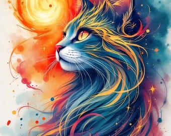20 Whimsical Watercolor Cat Clipart: Abstract Floral Designs (Digital Download,  JPGs)