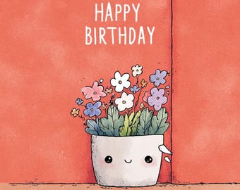 15 Whimsical Floral Birthday Cards Clipart (JPG PNG) : Quirky Printable Art for Crafters