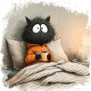 12 Mysig svart katt, akvarell clipart digital nedladdning bild 4