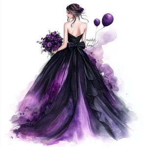 15 Violet Party Kleid Clipart, Feier Kleid PNG, Geburtstag Hochzeit Mode Kunst, Digitale Gala Illustration, Elegante Frau Digitale Karte