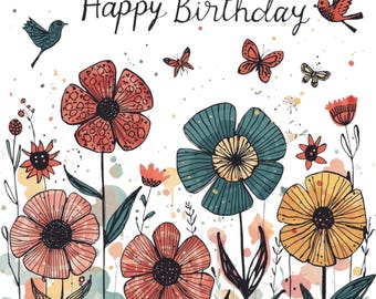 Happy Birthday Clipart: Flowers, Birds, Butterfly Designs (Digital Download, JPG Files)