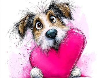 22 Watercolor Dog Clipart  : Heart Dogs for Whimsical Art & Digital Gifts