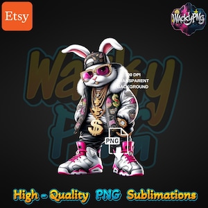 Gangster Rabbit PNG: Urban Trap Design (Digital Download)