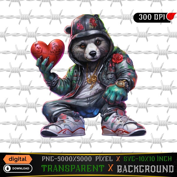 Gangster Bear, Urban bear Valentine's Day, Gangster Trap Bear Colorful cute teddy bear Png,Svg cute Couple Design,bear svg, png Character