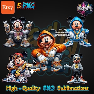 Pacote Mickey Hip-hop | Mickey Urbano | Design de Armadilha Urbana | Arte de Fã Maluca | Downloads Digitais Instantâneos | Sublimação | Camiseta Fantasia | PNG |