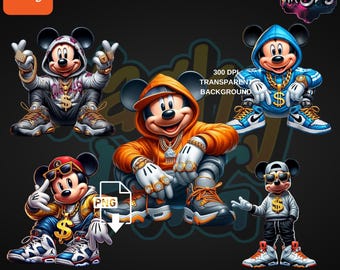 Hip-hop Mickey Bundle | Urban Mickey | Urban Trap Design | Wacky Fan Art | Instant Digital Downloads | Sublimation | Fantasy T-Shirt | PNG |