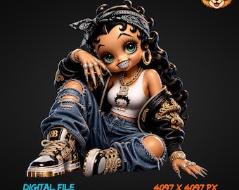 Urban Gangster Betty Boop Png, Hip Hop Streetwear Clipart, Gangsta Girl Sublimation Design, Y2K Baddie Shirt Design, 90s Street Style Png