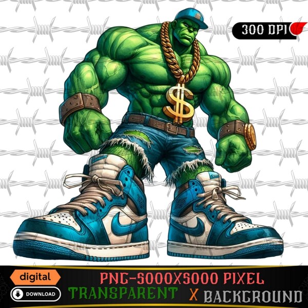 Gangster Hulk | Urban Best Hulk | Super Hero Hulk | Urban Trap Designs | Wacky Fan Art | Instant Digital Download | Sublimation | Dtf PNG |